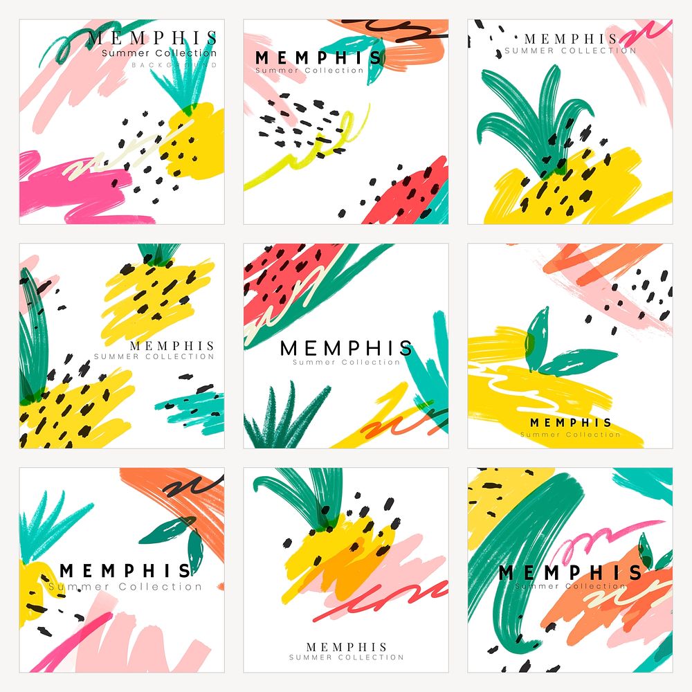 Memphis Instagram ad template vector set