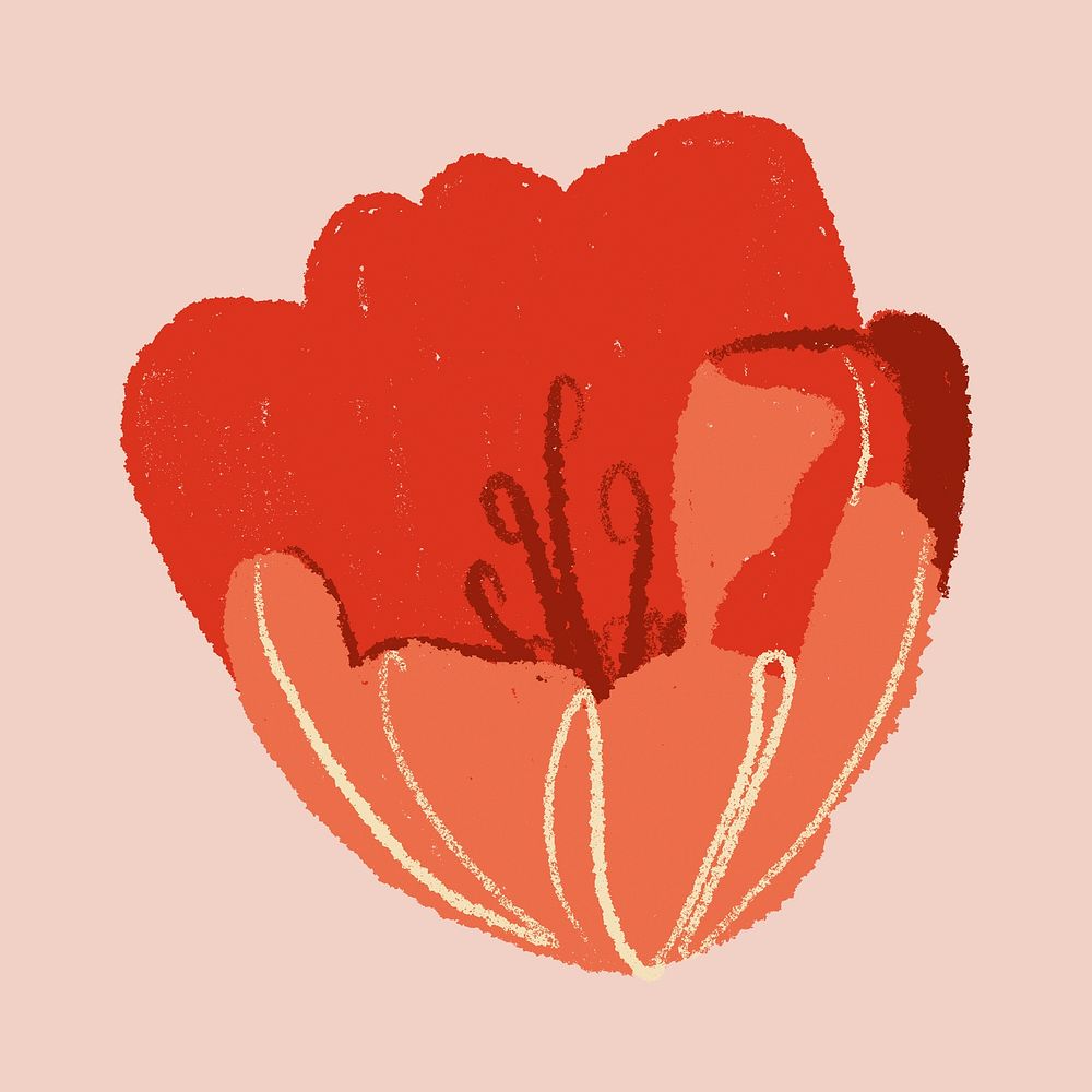 Tulip red flower sticker psd hand drawn illustration