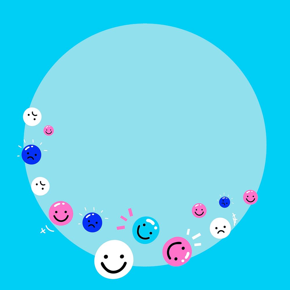Cute colorful emoji psd frame in blue