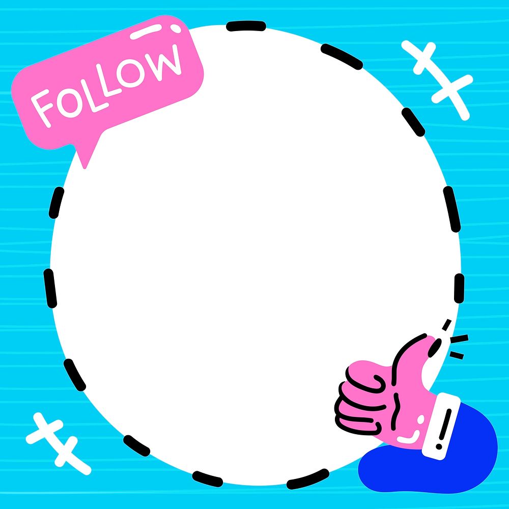 Social media round psd frame with thumbs up and 'follow' sign