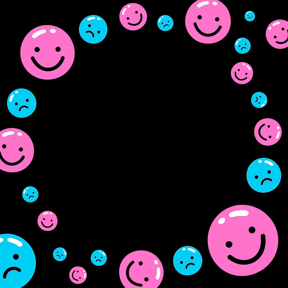 Round frame with emoji psd in pink and light blue