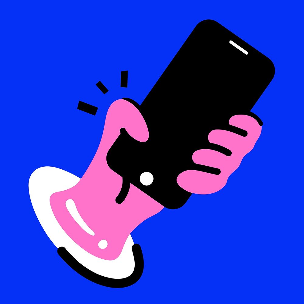 Hand holding phone psd illustration in pink