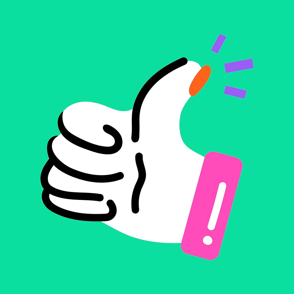 Thumbs-up gesture symbol psd in funky pink and green