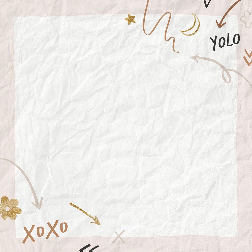 Cute frame psd in doodle style on crumpled paper background