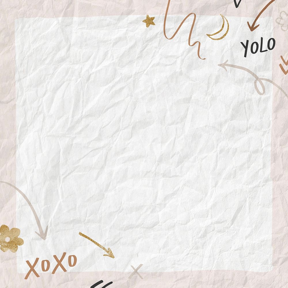 Cute frame vector in doodle style on crumpled paper background