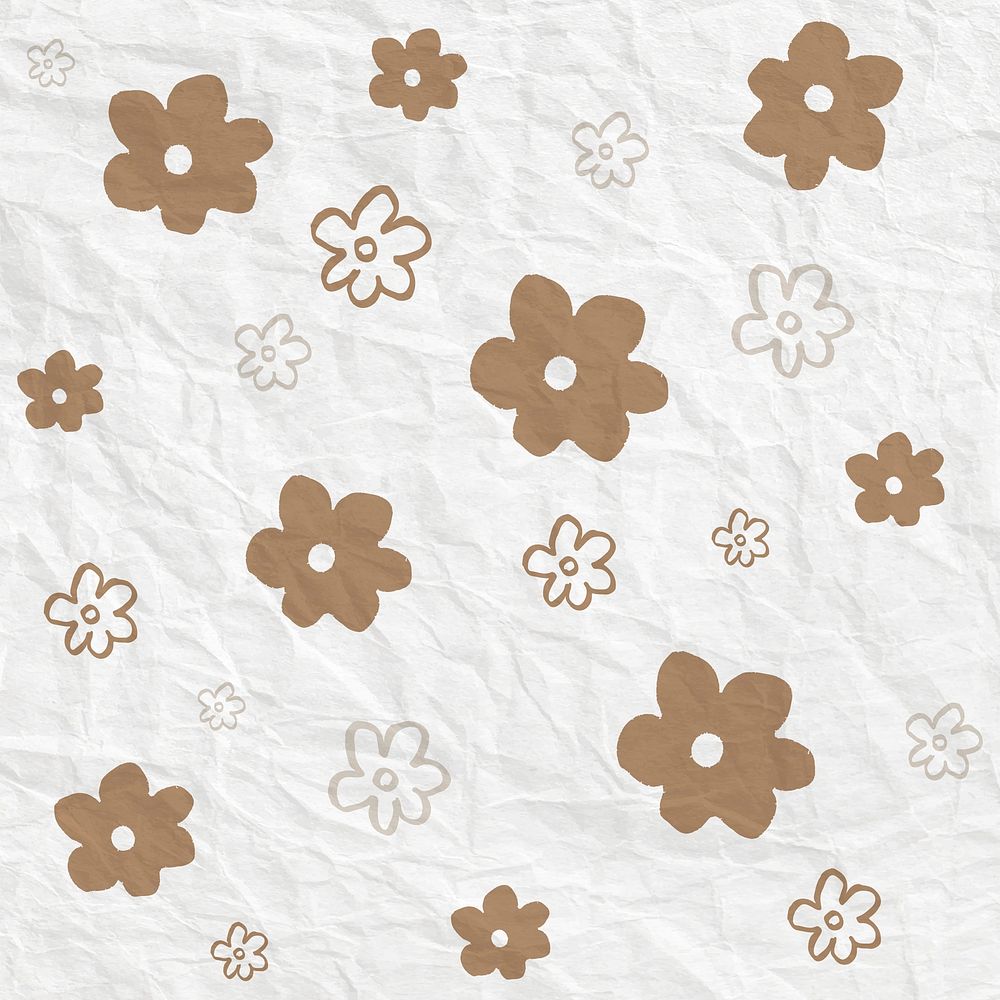 Gold flower pattern vector on crumpled paper textured background