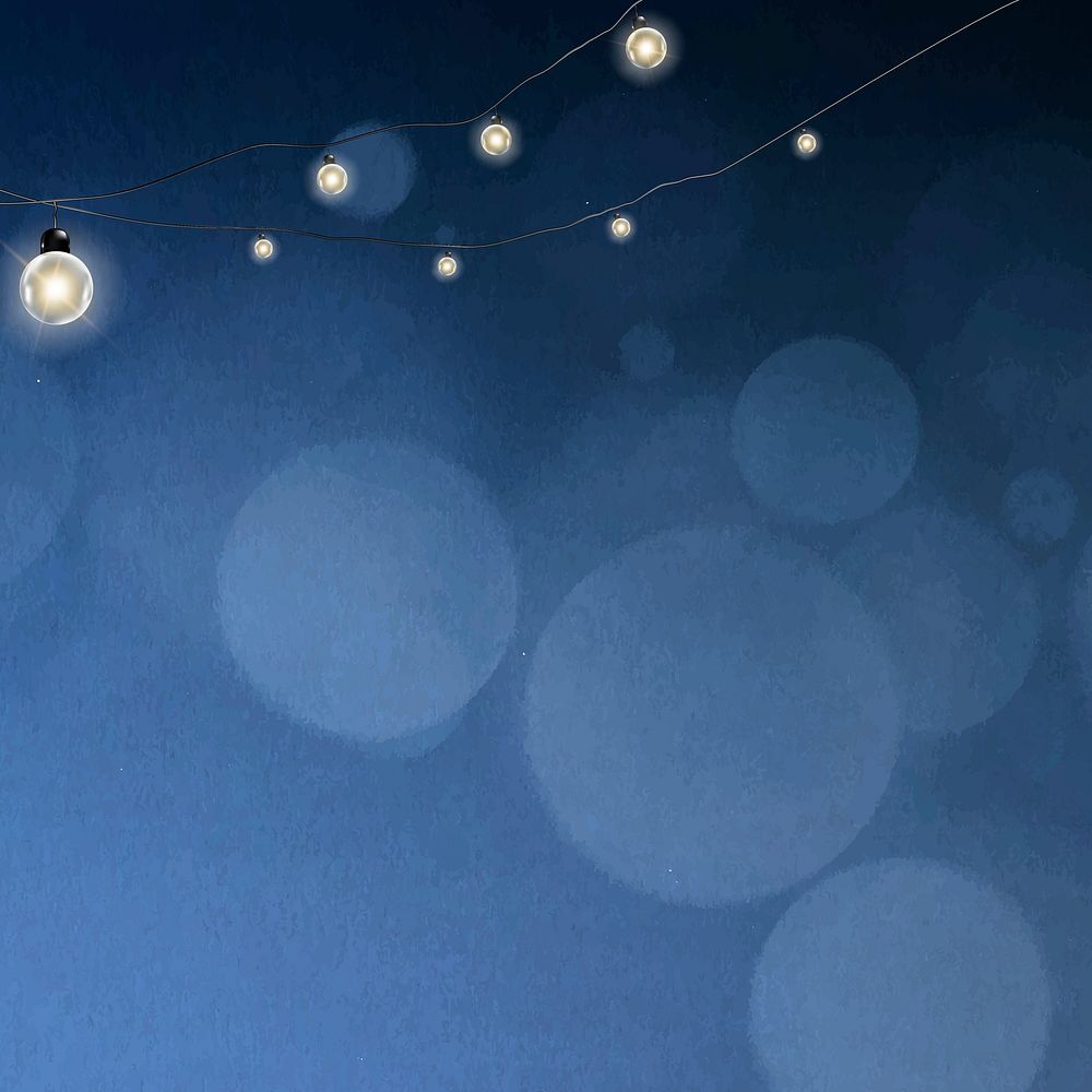 Bokeh background vector in blue with glowing hanging lights