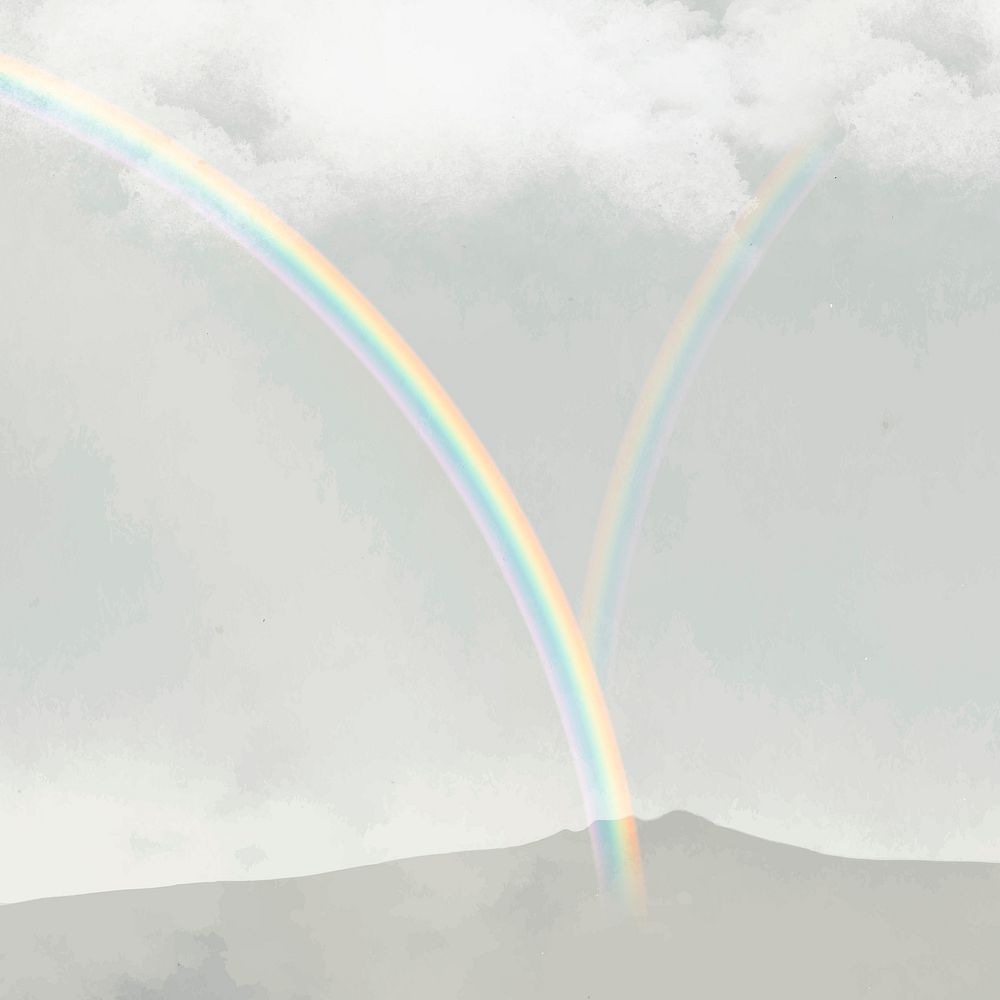 Rainbow over mountains background vector with clouds