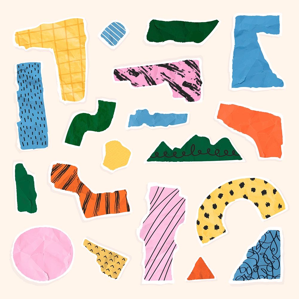 Colorful ripped paper collage vector set