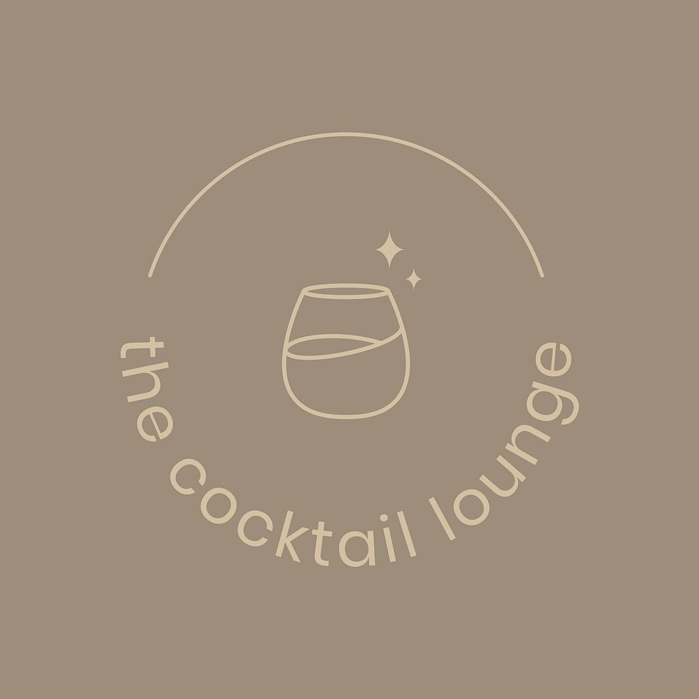 Luxury lounge logo template psd with minimal cocktail glass illustration