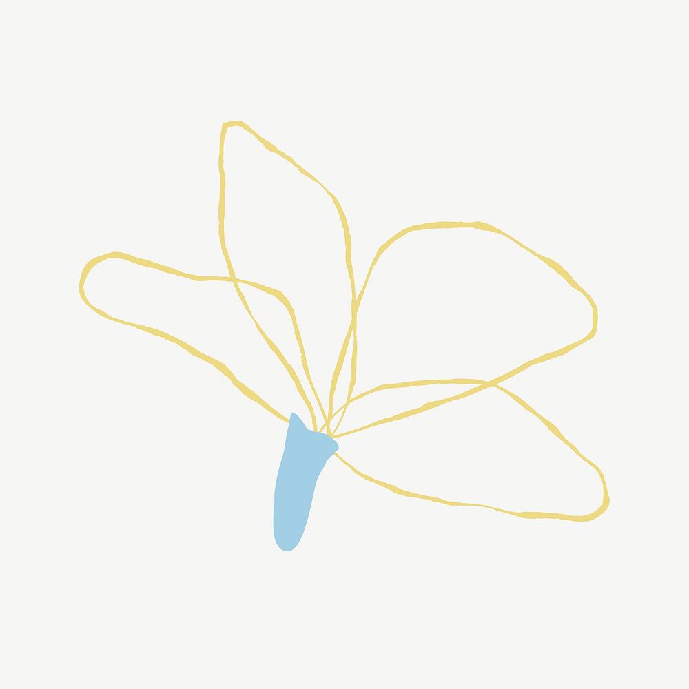 Yellow flower psd aesthetic doodle illustration