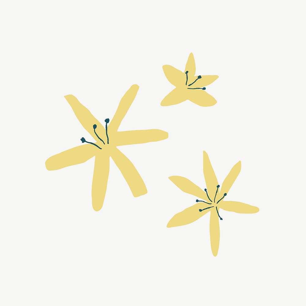 Yellow jasmine flower psd aesthetic doodle illustration