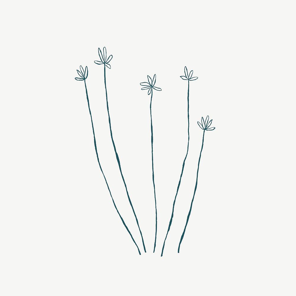 Blue flower branch psd aesthetic doodle illustration