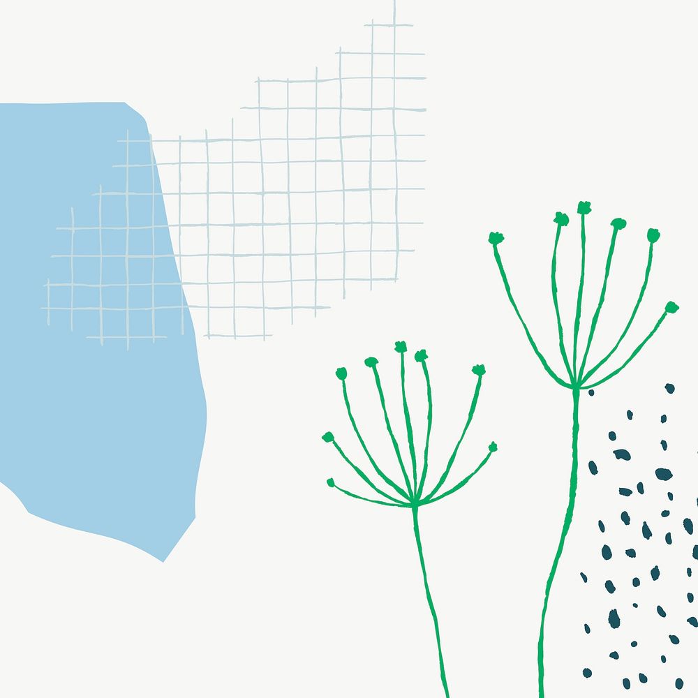 White grid floral background vector with dandelion flower doodle