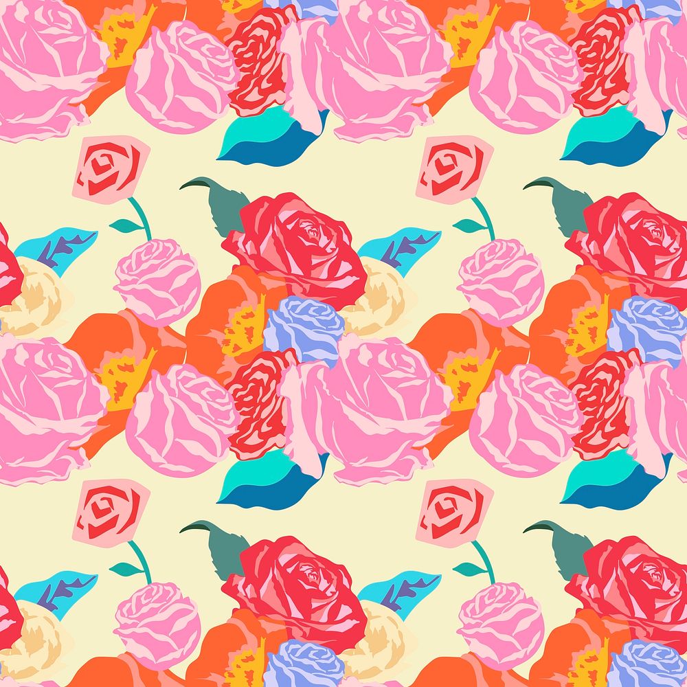 Pink spring floral pattern vector with roses colorful background