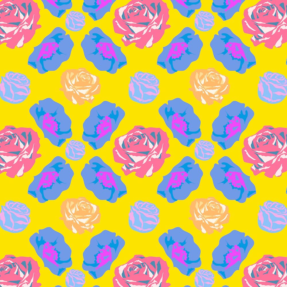 Yellow spring floral pattern vector with roses colorful background