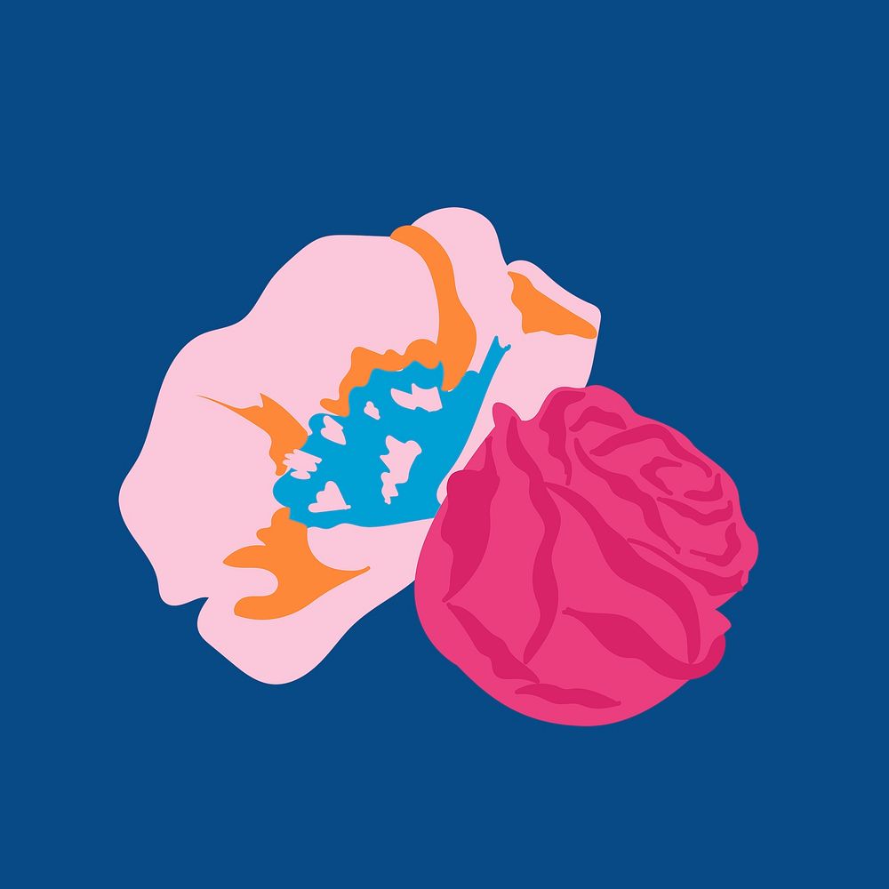 Pink rose floral sticker psd on blue background