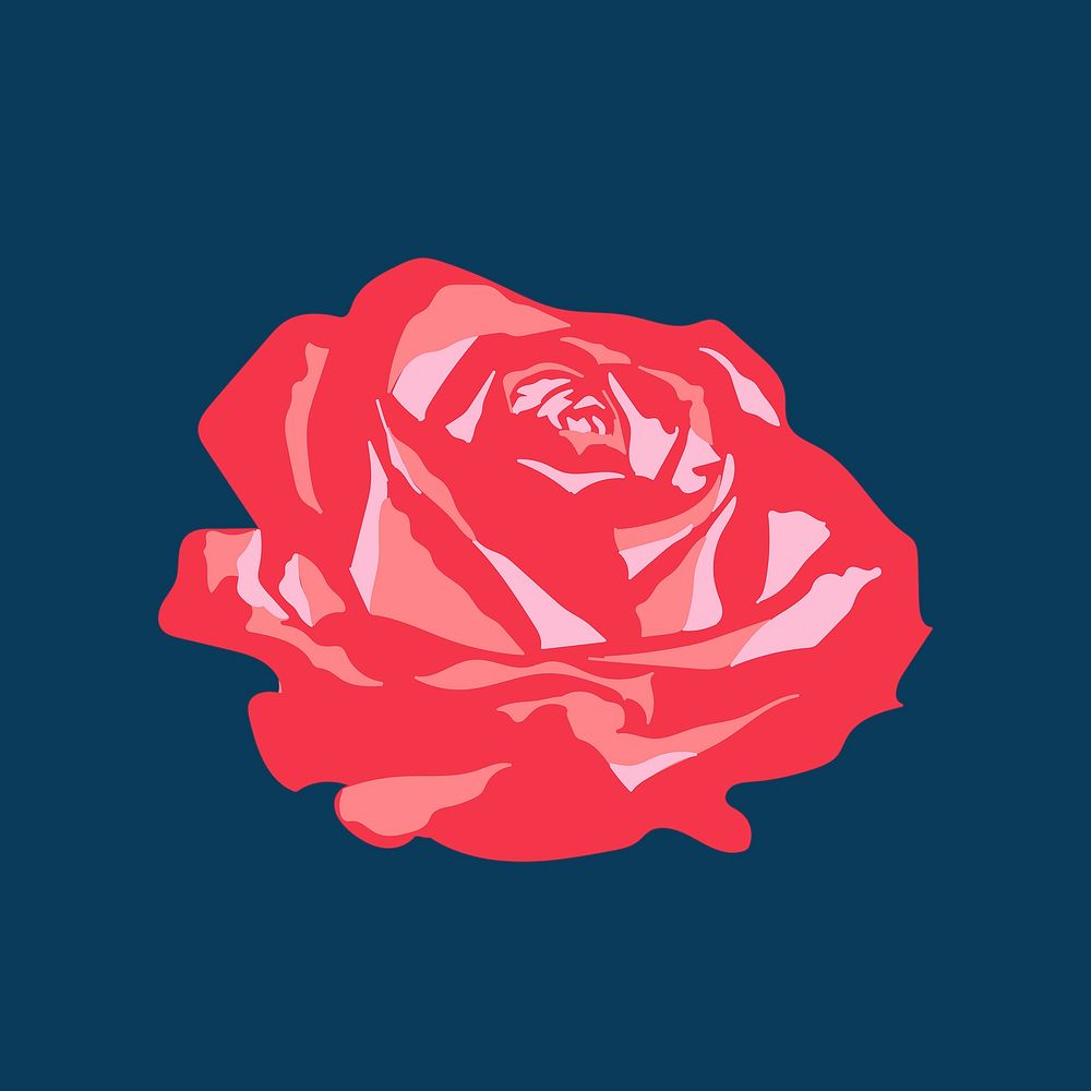 Red rose floral sticker psd on blue background