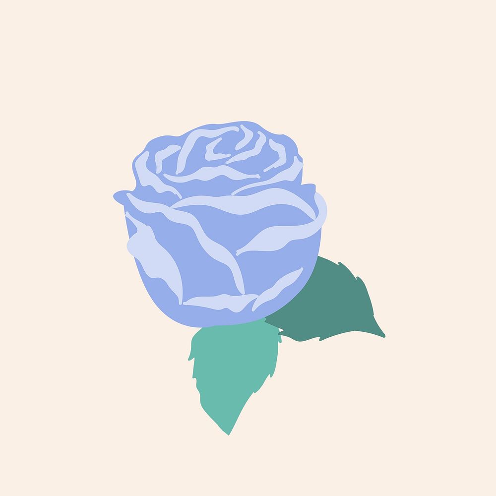 Blue rose floral sticker psd on beige background