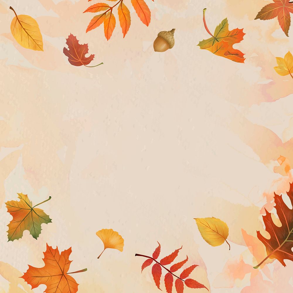 Autumn leaves frame vector on beige background