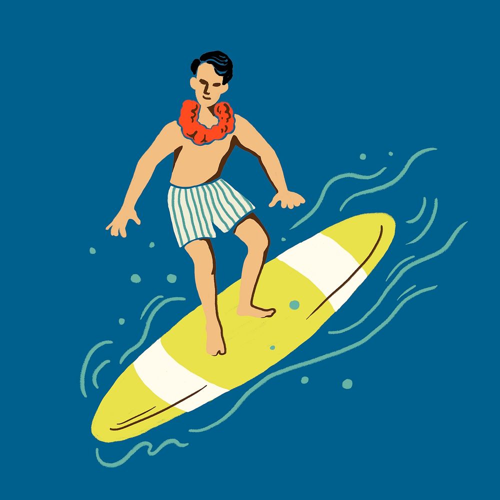 Tropical surfer sticker psd in summer vacation theme