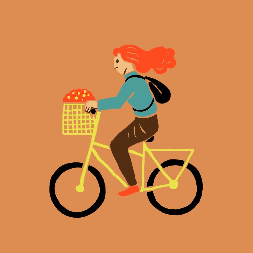 Biking woman cartoon sticker psd in traveling theme
