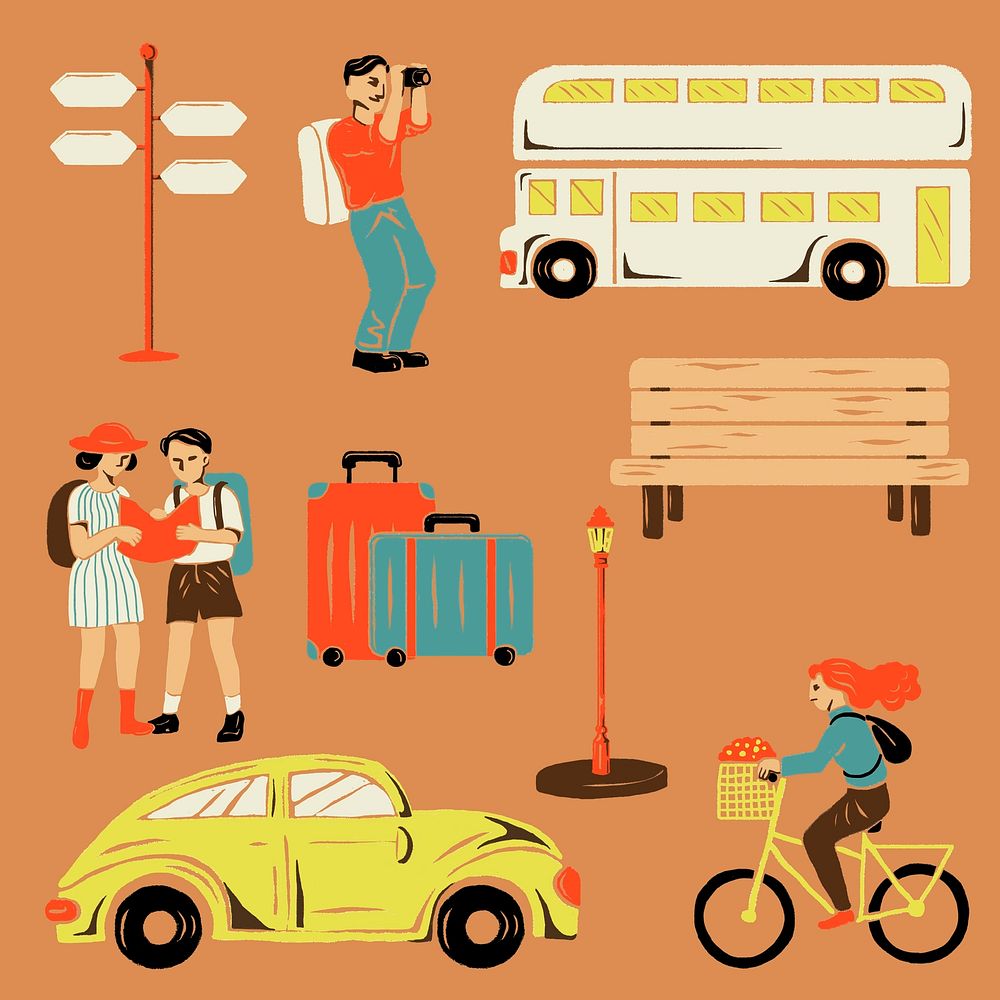 Vacation sticker vector in the city set