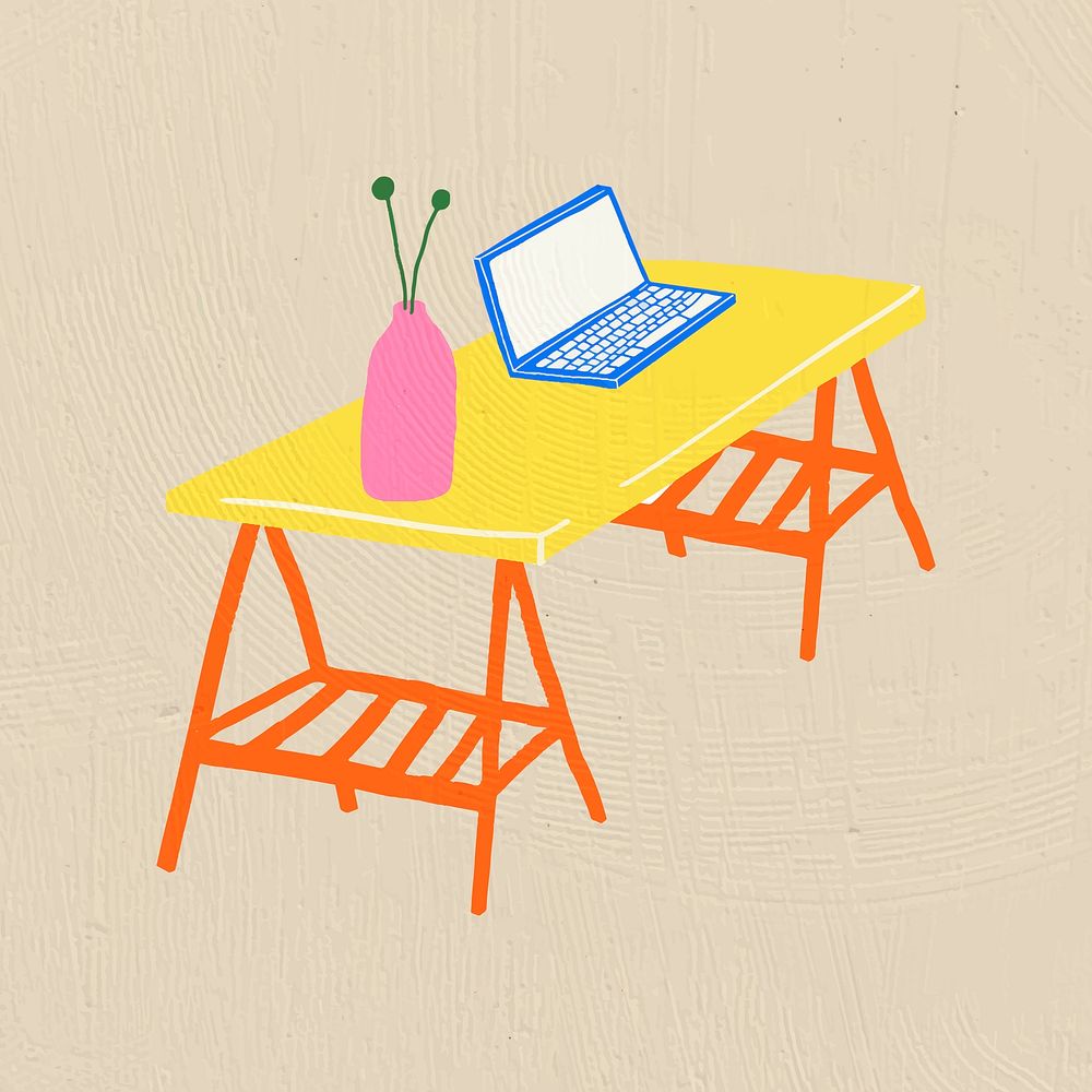 Hand drawn object psd furniture in colorful flat graphic style