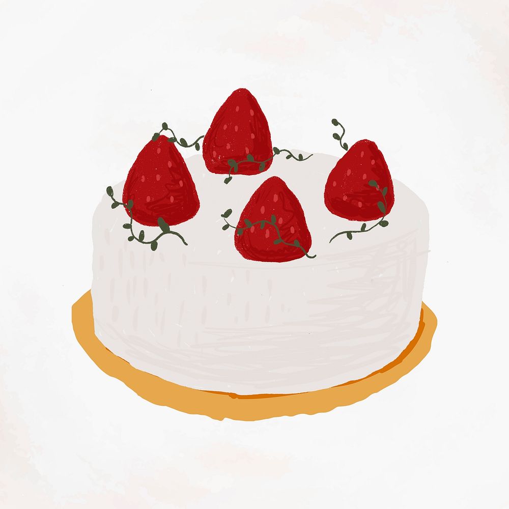 Strawberry pound cake element psd cute hand drawn style