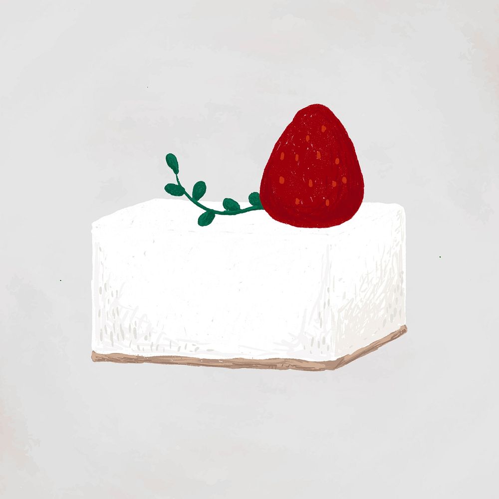 Strawberry square cake element psd cute hand drawn style