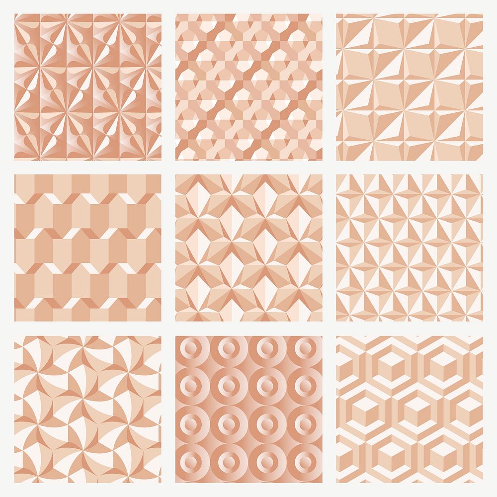 Modern 3D geometric pattern vector orange background set
