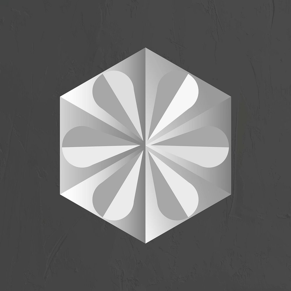 3D heptagon geometric shape psd in grey abstract style