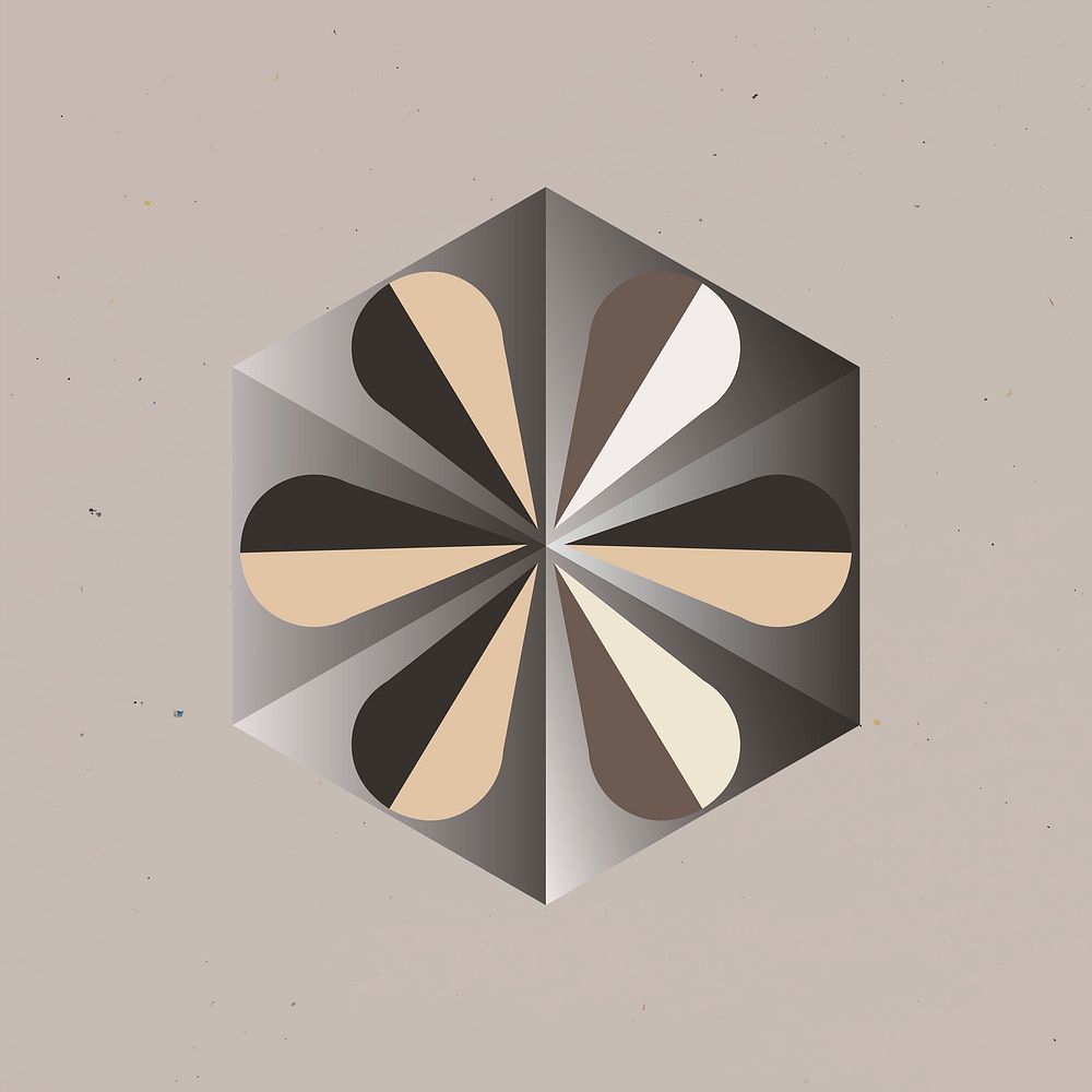 3D heptagon geometric shape psd in brown abstract style