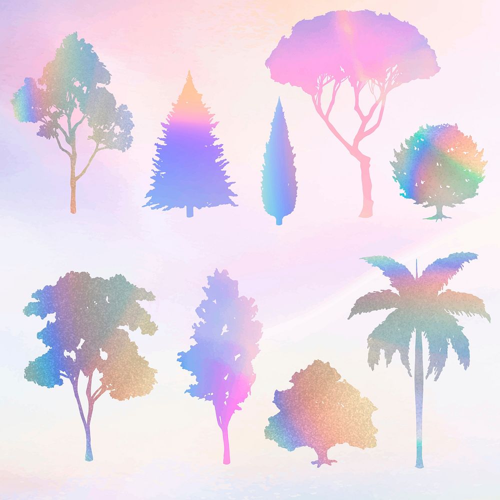 Colorful gradient tree element vector set 