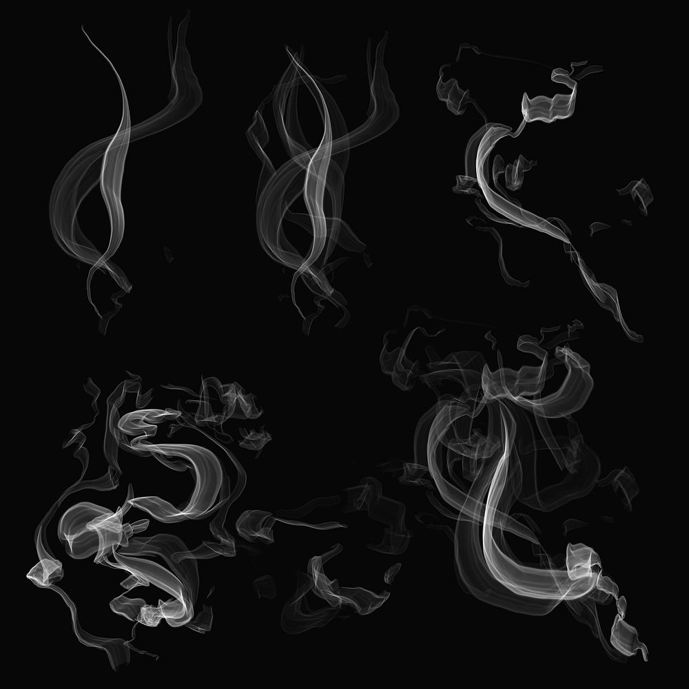 Realistic smoke element psd set in black background