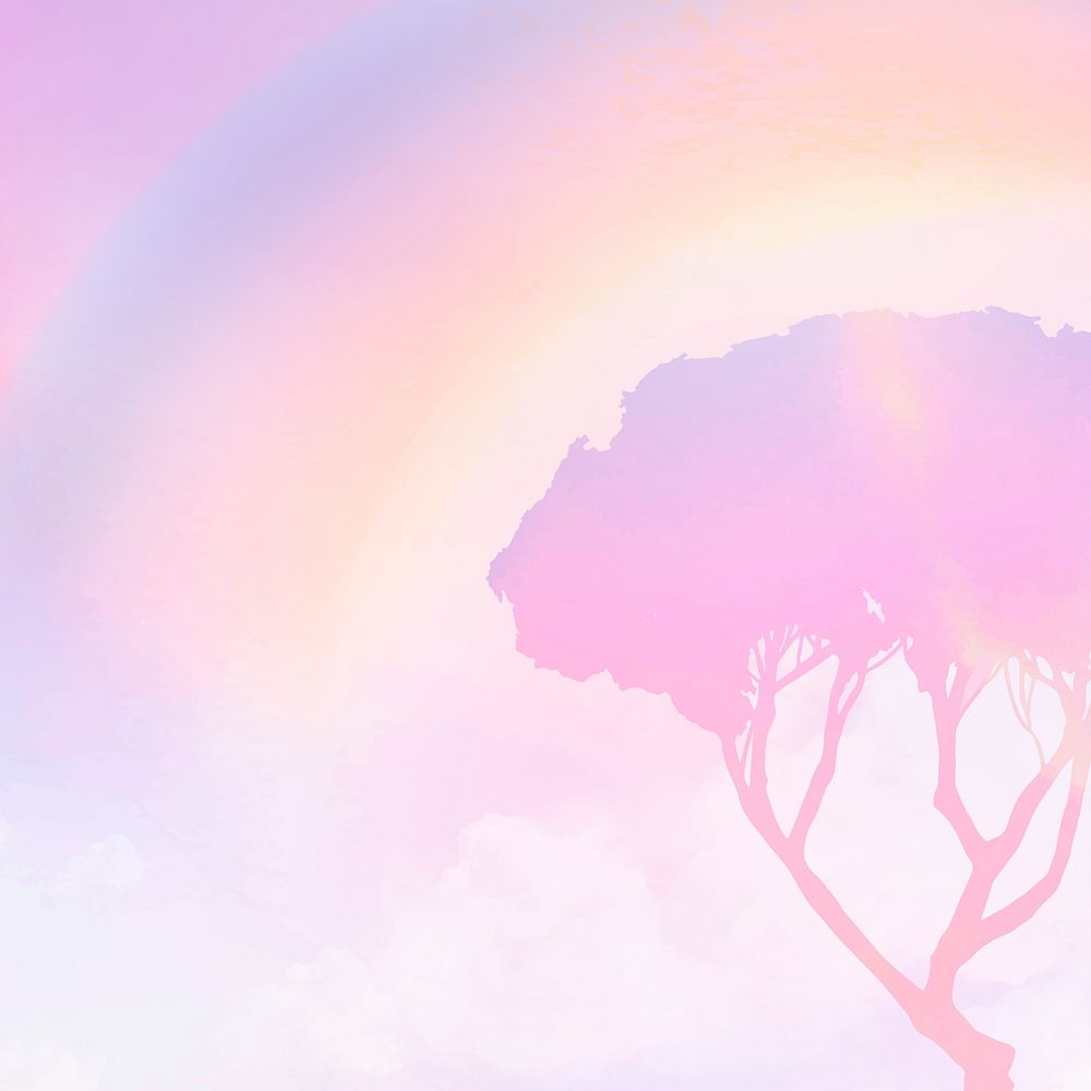 Pastel background with aesthetic pink gradient tree