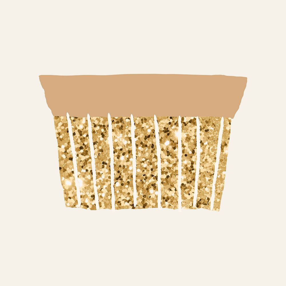 Plant pot psd doodle in gold glitter