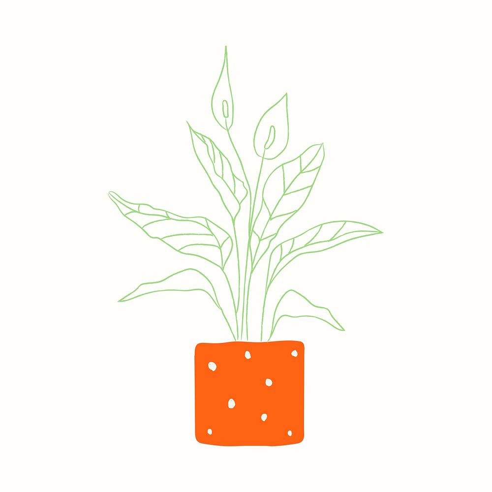 Potted houseplant psd simple doodle style