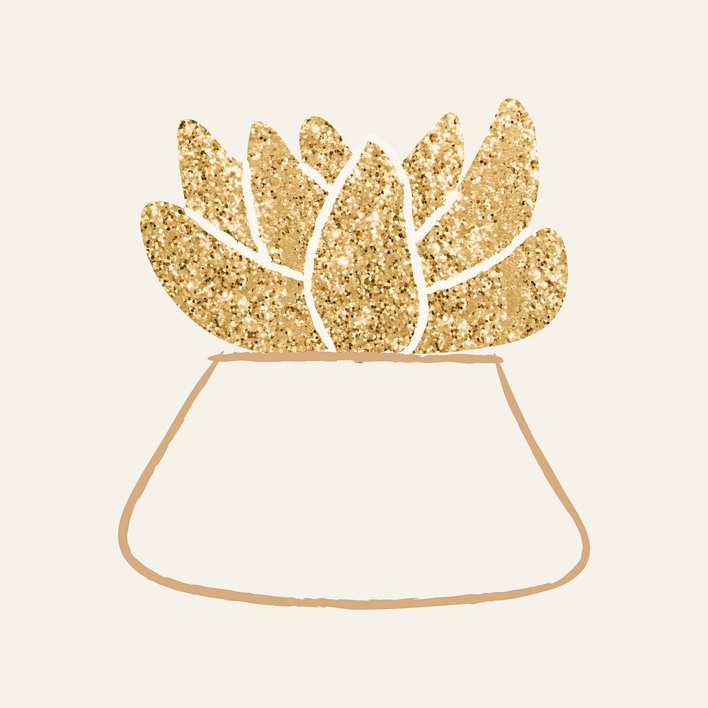 Shimmery gold psd houseplant succulent doodle