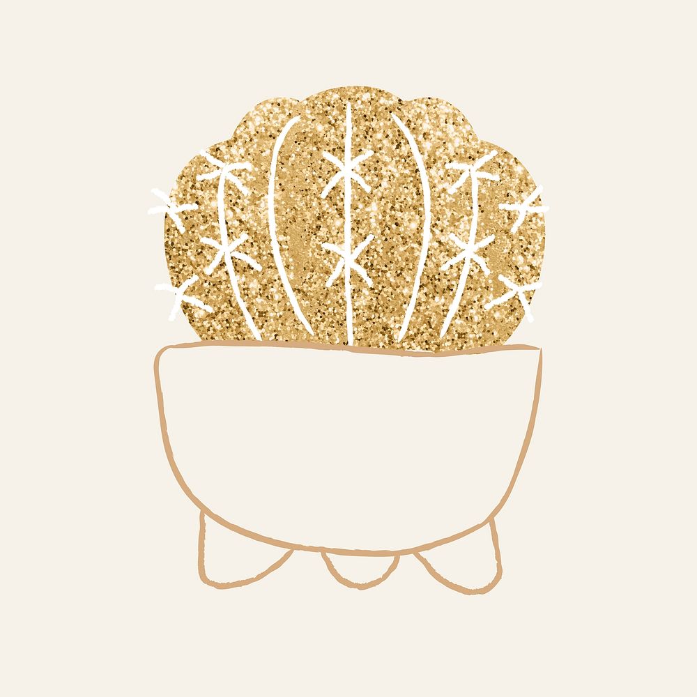 Gold golden barrel cactus psd houseplant doodle