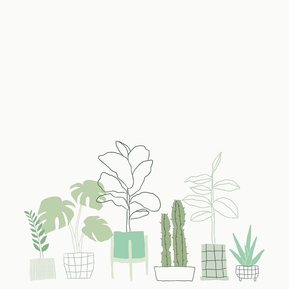 Green houseplant doodle vector background