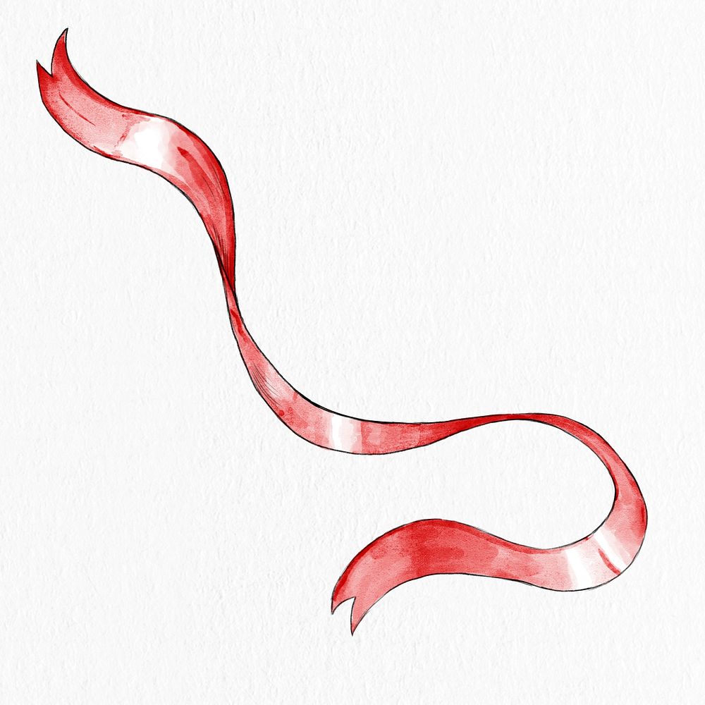 Festive red ribbon psd hand drawn design element