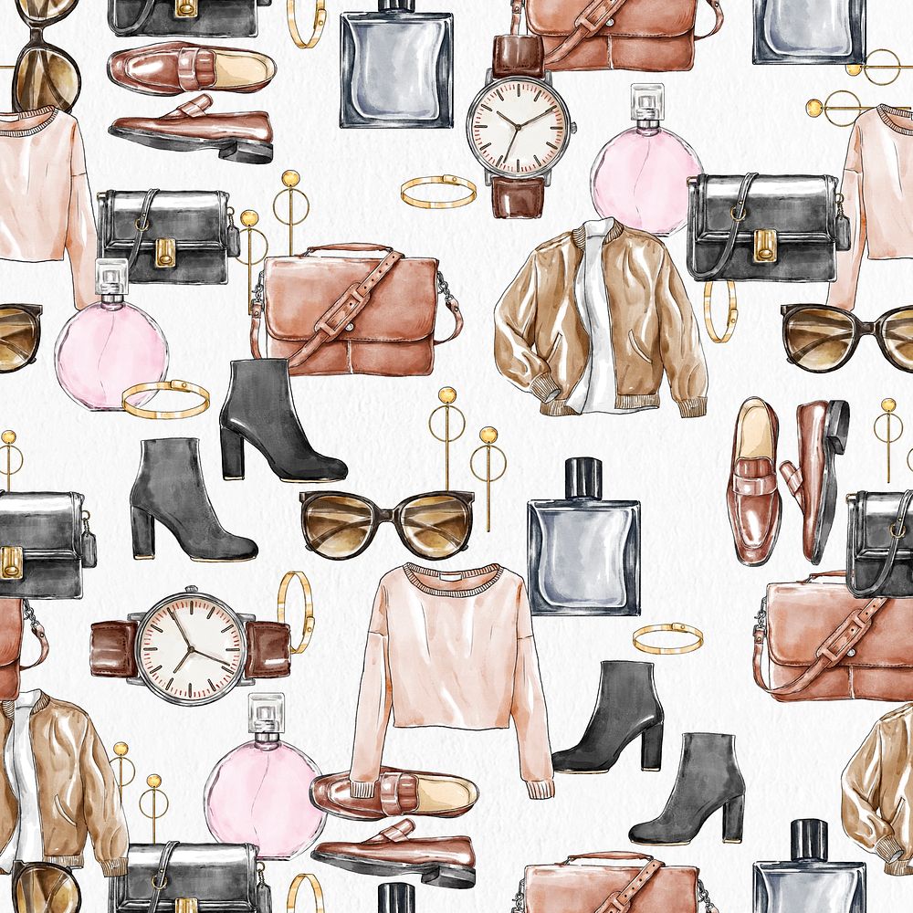 Fashion patterned background with clothes and accessories 