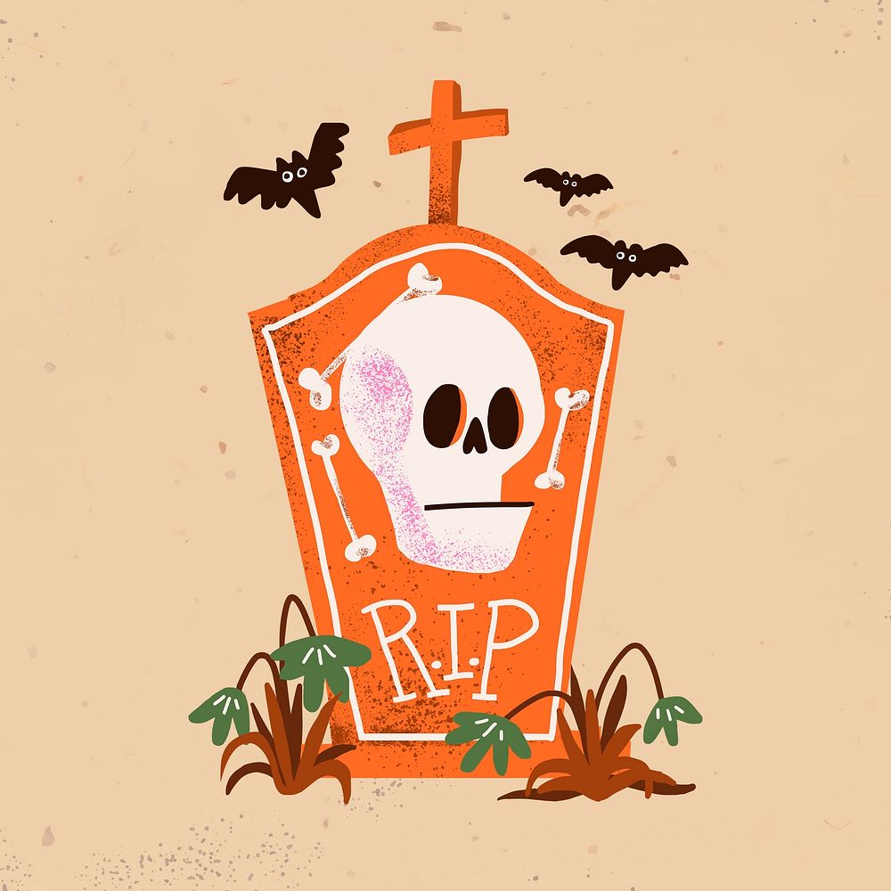 Tombstone halloween PSD cartoon spooky hand drawn illustration