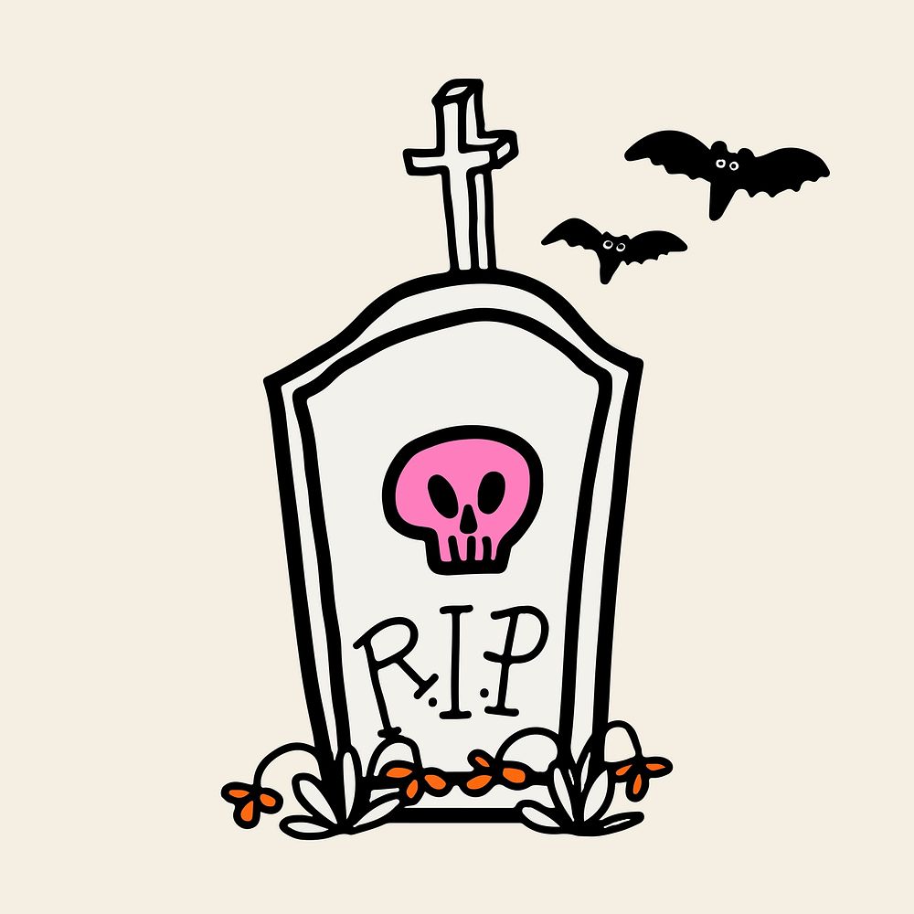 Tombstone halloween PSD sticker cartoon hand drawn illustration