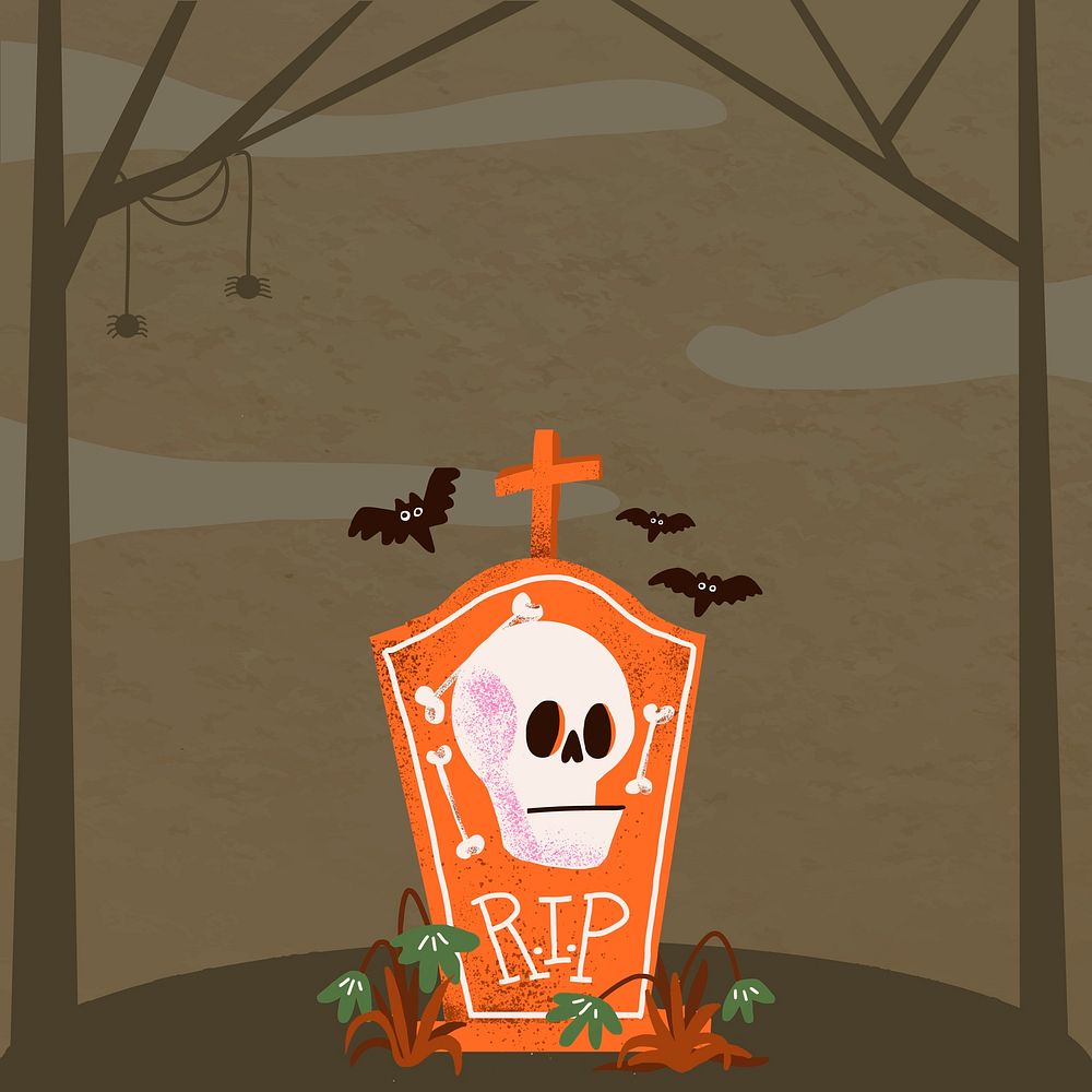 Cartoon Halloween background, tombstone illustration