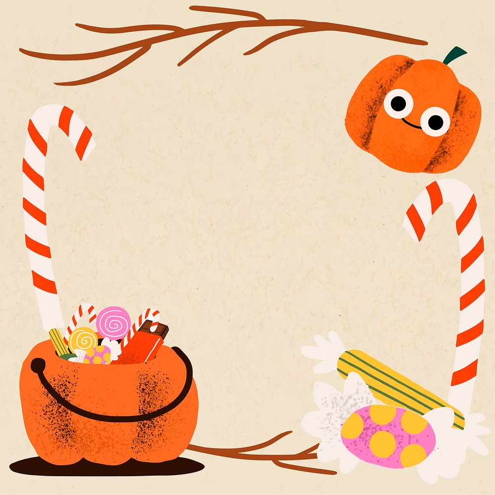 Halloween frame vector illustration, cute trick-or-treat pumpkin