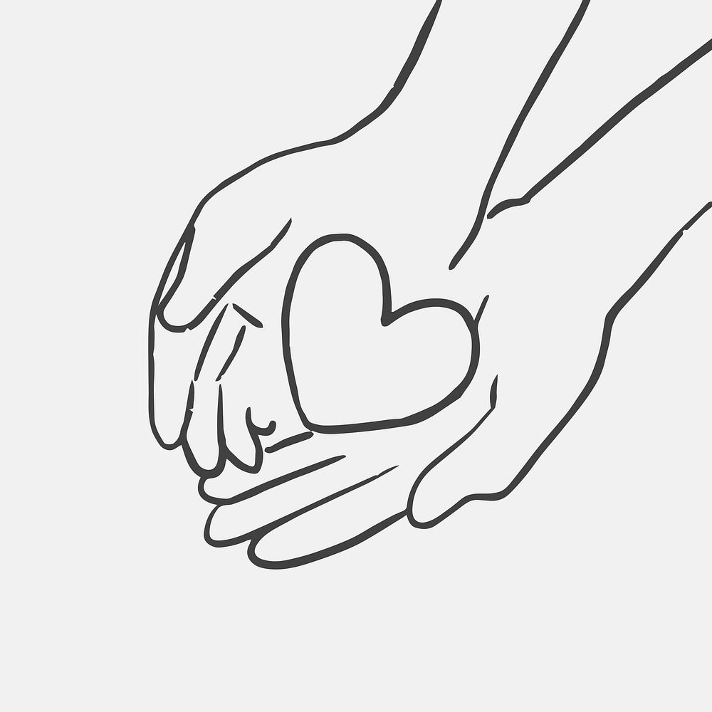 Charity doodle psd hands giving heart
