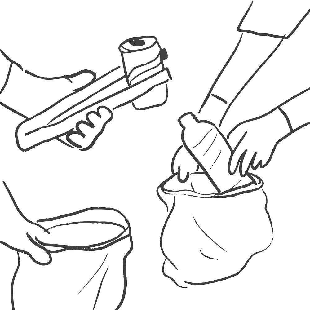 Trash collecting doodle vector, eco-friendly concept