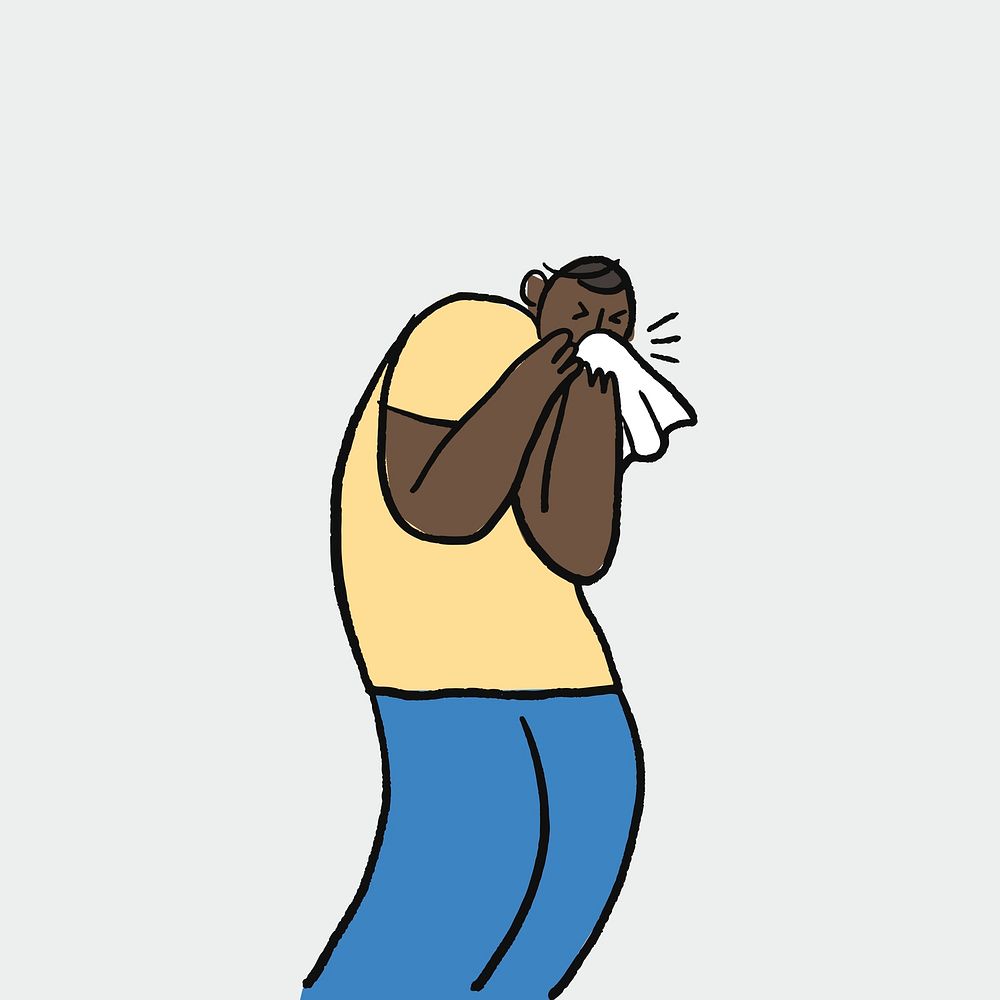 Hand drawn healthcare doodle, man sneezing character